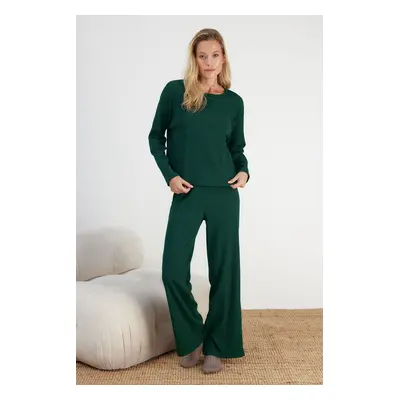 Trendyol Emerald Green Corduroy Knitted Pajama Set