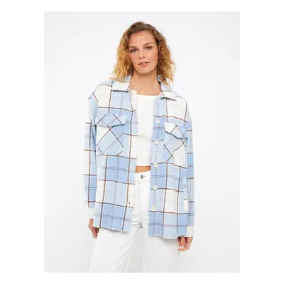 LC Waikiki Button-Front Plaid Long Sleeve Women's Shirt Jacket