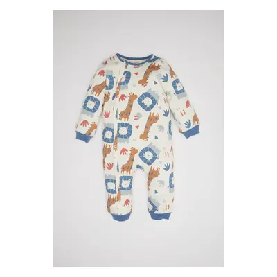 DEFACTO Baby Boy Newborn Snap Safari Pattern Long Sleeve Jumpsuit