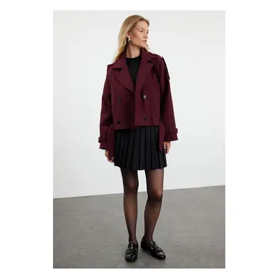 Trendyol Claret Red Soft Textured Seasonal Short Oversize Cashmere Jacket Coat