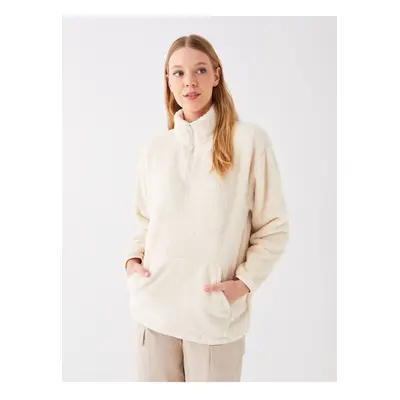 LC Waikiki Stand Collar Plain Long Sleeve Oversize Women's Plush Sweatshirt