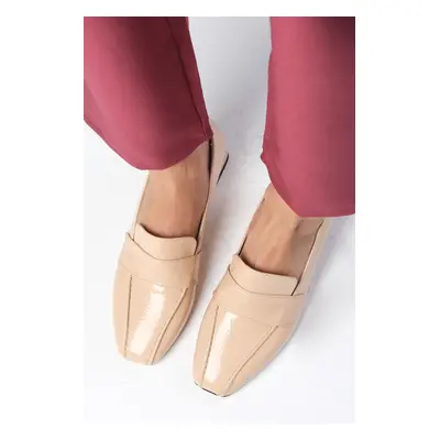 Mio Gusto Margot Nude Patent Leather Flat Toe Women's Low Heel Shoes