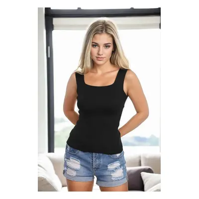 58929 Dewberry Square Neck Strap Knitwear Blouse-BLACK