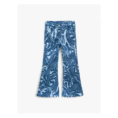 Koton Spanish Leg Trousers Abstract Patterned Cotton With Pocket.