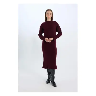 DEFACTO Dfc - Relax Fit Half Turtleneck Midi Knitwear Burgundy Dress