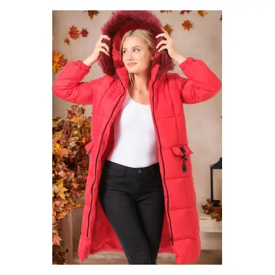 Z6706 DEWBERRY LADIES COAT-PLAIN RED