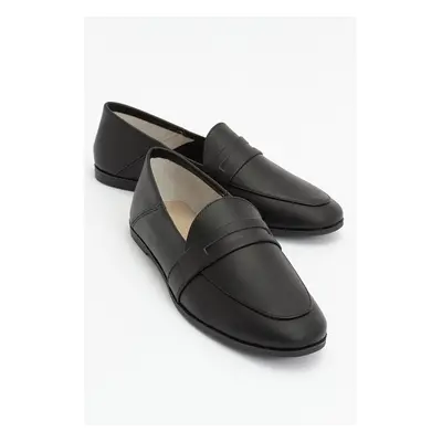 LuviShoes F05 Black Skin Genuine Leather Women's Flats