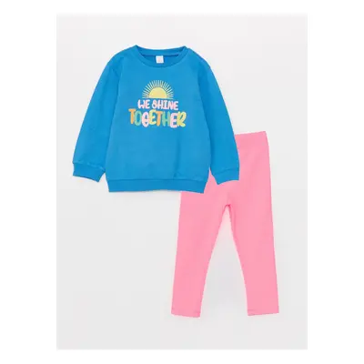 LC Waikiki Crew Neck Long Sleeve Printed Baby Girl Sweatshirt and Tights 2-Piece Set