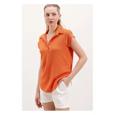 Bigdart Polo Neck Knitted Blouse - Orange