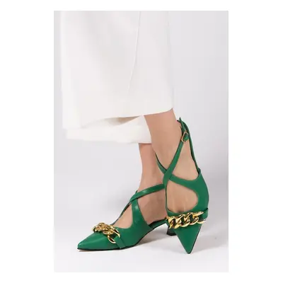 Mio Gusto Jenifer Green Color Short Heels Women's Shoes