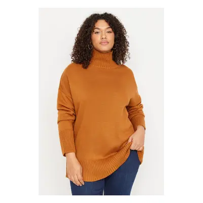 Trendyol Curve Cinnamon Turtleneck Off Shoulder Knitwear Sweater