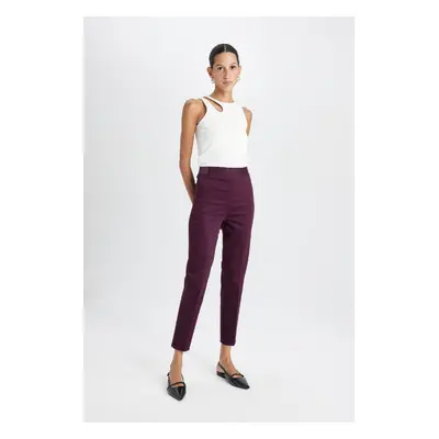 DEFACTO Cigarette Satin Trousers Claret Red Normal Waist Basic Straight Elastic Waist Straight L