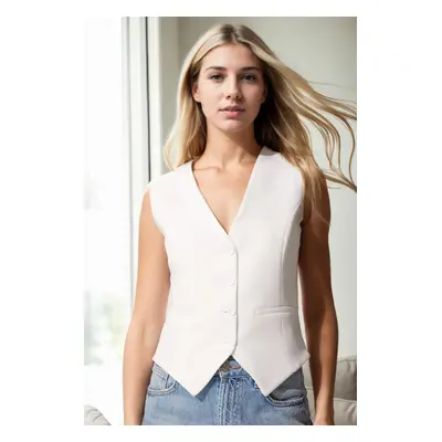 10202 Dewberry Crop Woven Women Vest-WHITE