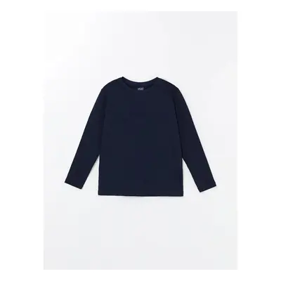 LC Waikiki LCW ECO Navy Blue Crew Neck Basic Long Sleeve Oversized T-Shirt