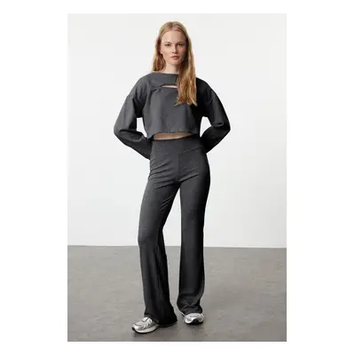 Trendyol Anthracite Wide Leg/Flare High Waist Interlock Flexible Knit Trousers