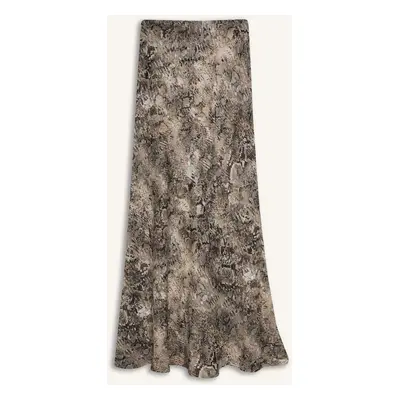 DEFACTO A-Line Snakeskin Patterned High Waist Satin Midi Skirt