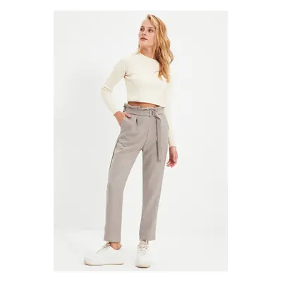 Trendyol Gray Cigarette Tie-up Woven Trousers