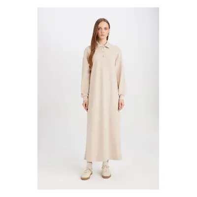 DEFACTO Basic Plain Buttoned Long Sleeve Thessaloniki Fabric Maxi Knit Dress