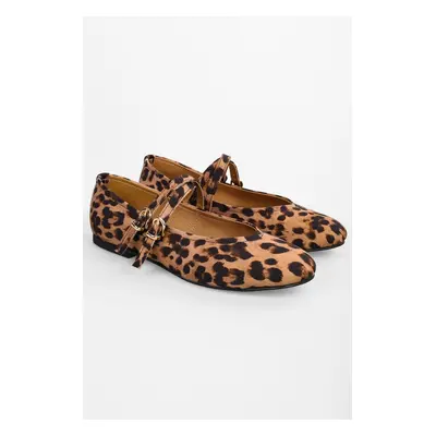 Shoeberry Women's Fiesty Leopard Patterned Double Strap Ballerinas