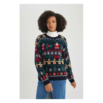 DEFACTO New Year's Themed Crew Neck Sweater