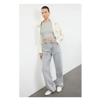 Trendyol Gray Pocket Detailed High Waist Wide Leg Jeans