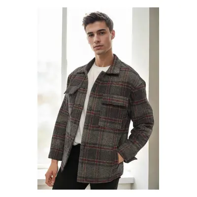 26796 Dewberry Checked Quilted Mens Jacket-SMOKED