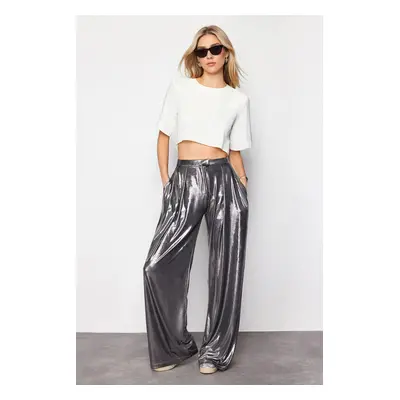 Trendyol Anthracite Wide Leg Shiny Woven Trousers