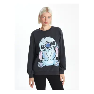 LC Waikiki Lcw Crew Neck Lilo & Stitch Printed Women's Thick Sweatshirt