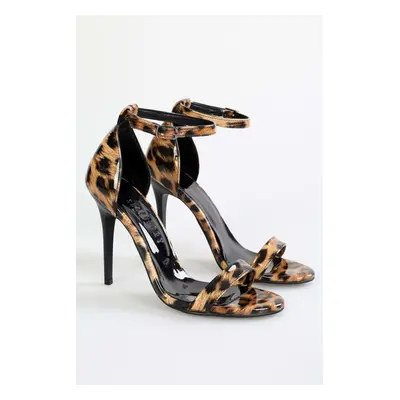 Shoeberry Women's Lina Leopard Shiny Single Strap Heeled Shoes