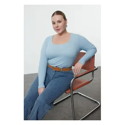 Trendyol Curve Blue Camisole Knitted Plus Size Blouse