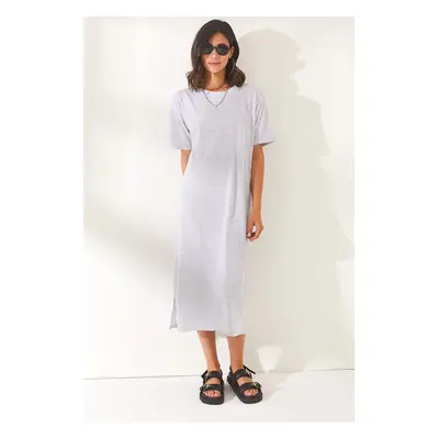 Olalook Women's Gray Side Slit Oversize Cotton Dress