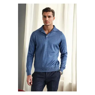 28296 Dewberry Polo Neck Mens Knit Sweater-INDIGO