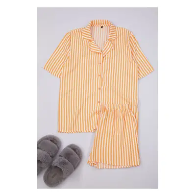 Trendyol Orange Striped Viscose Top Wide Pattern Woven Pajama Set