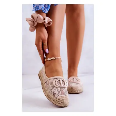 FE1 Dámské krajkové espadrilky s ozdobou béžove Summer Dream