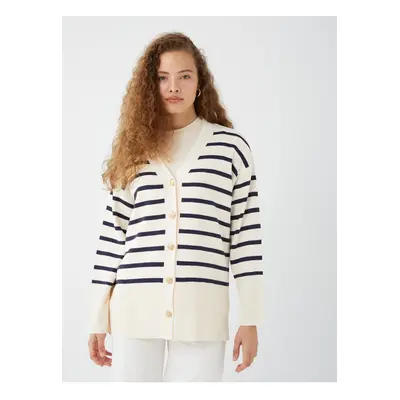 LC Waikiki V-Neck Pruhovaný Dlouhý rukáv Dámské Pletené Oblečení Cardigan