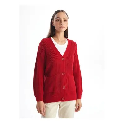 LC Waikiki LCW Vision V-neck Solid Long Sleeve Women's Knitwear Cardigan