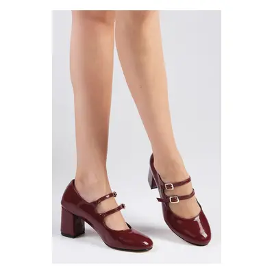 Mio Gusto Tiana Burgundy Patent Leather Round Toe Women's High Heel Shoes