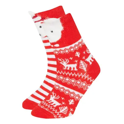 DEFACTO Girl's Christmas Themed 2-Piece Cotton Long Socks