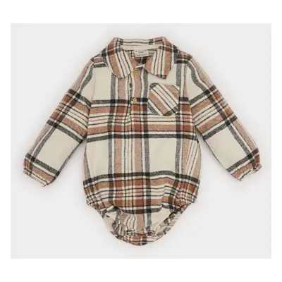 DEFACTO Baby Boy Newborn Shirt Collar Plaid Flannel Long Sleeve Snap Bodysuit