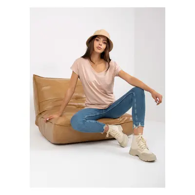 Beige cotton V-neck t-shirt BASIC