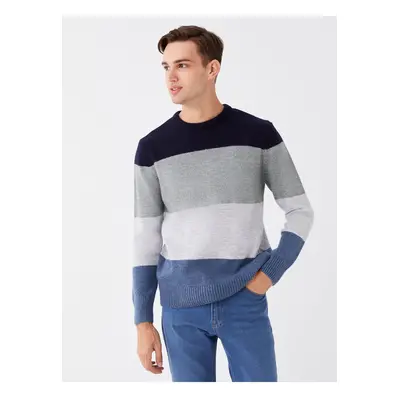 LC Waikiki Crew Neck Long Sleeve Color Block Men's Knitwear Sweater