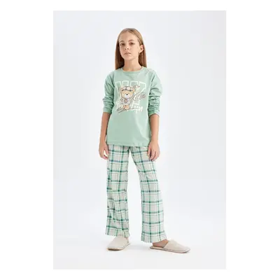 DEFACTO Girls Pajama Set Bear Printed Long Sleeve Top Long Bottom