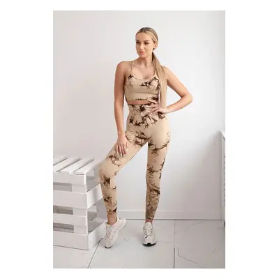 Dámský fitness set top + push up legíny - béžová Camel