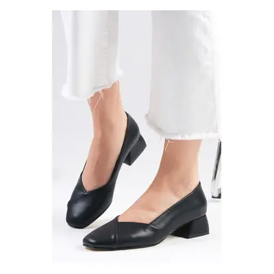 Mio Gusto Addison Black Color Flat Toe Short Heel Women's Shoes