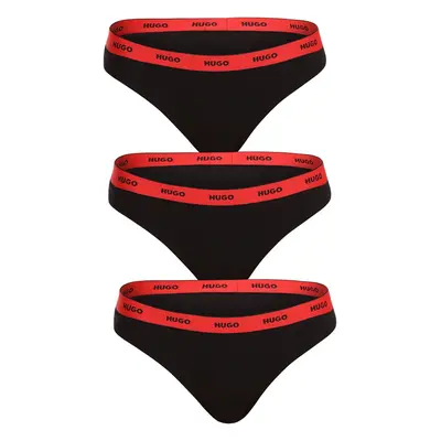 3PACK dámská tanga Hugo Boss černá