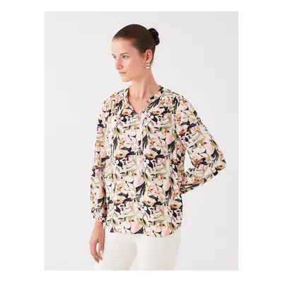 LC Waikiki Tie-Up Collar Floral Long Sleeve Women's Blouse