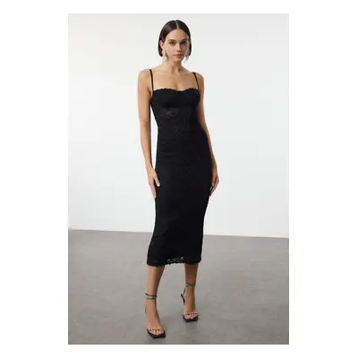 Trendyol Black Lining Lace Knitted Midi Dress