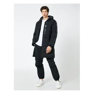 Koton Long Coat Anorak Hooded Pocket Stripe Printed