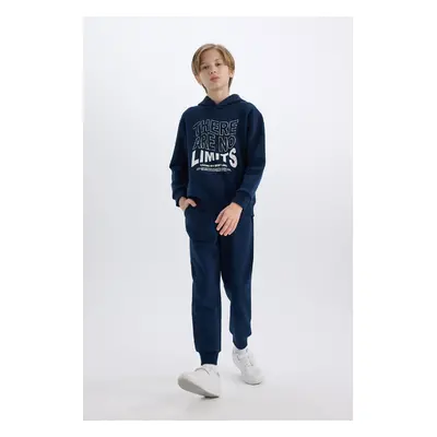 DEFACTO Boy 2-Piece Set Hooded Printed Sweatshirt Elastic Waist Tracksuit Bottoms