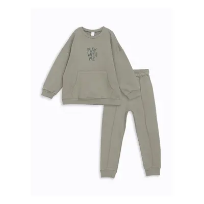 LC Waikiki Crew Neck Long Sleeve Printed Baby Boy Sweatshirt and Tracksuit Bottom 2-Piece Set